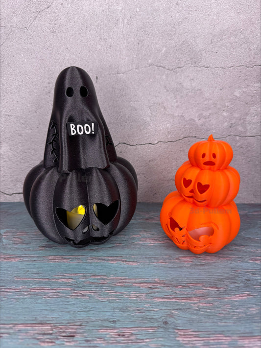 Halloween Kürbisfiguren - Classic, Trio oder mit Boo-Geist als 3d-Druck | LED-beleuchtbar