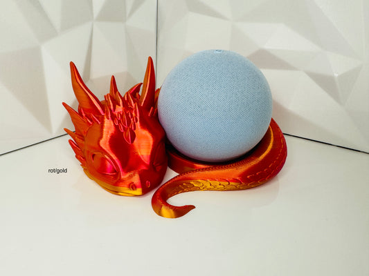 Drachenbaby Dekohalter für Alexa Echo in rot/gold