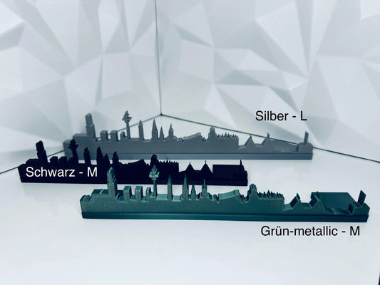 3D-gedruckte Hamburg Skyline als moderne Dekoration für Zuhause oder Büro Silber Schwarz Metallic-Gruen