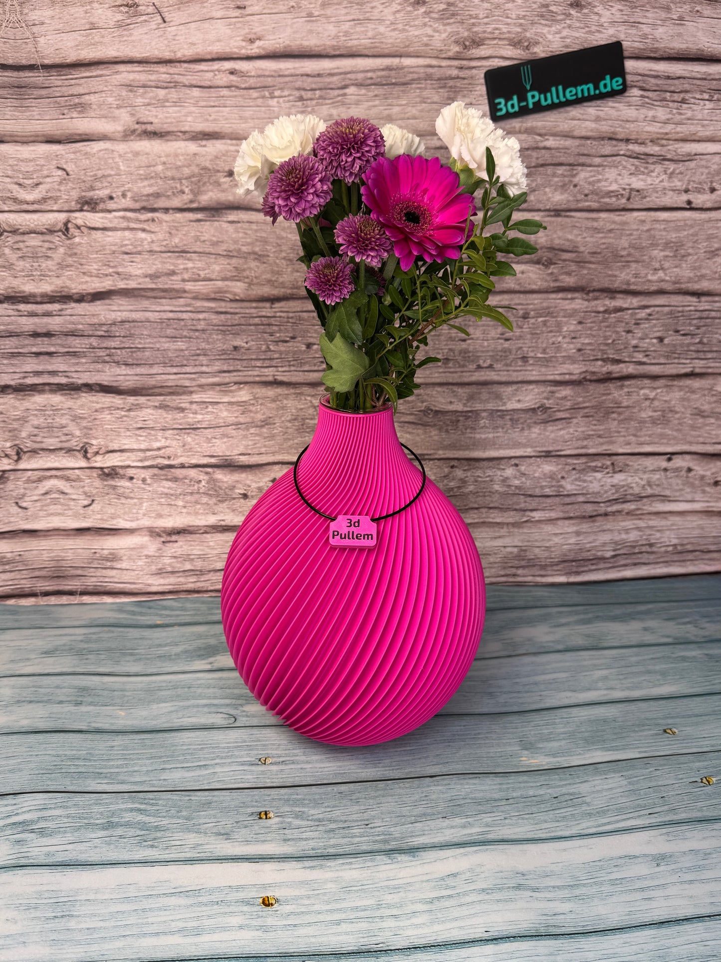 TerraSphere Dekovase für frische Blumen Dank Glaseinsatz zum Befühlen mit Wasser im modernen Design, hergestellt im 3D-Druck, Farbe pink