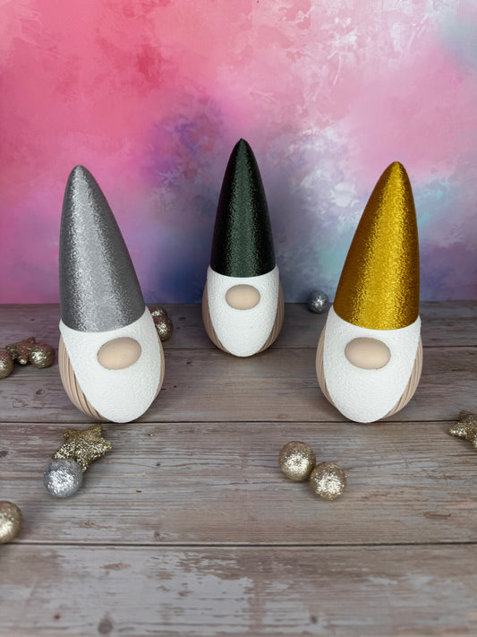 Weihnachtliche Wichtel 3d-druck, Mützen gold, selber und metallic-gruen