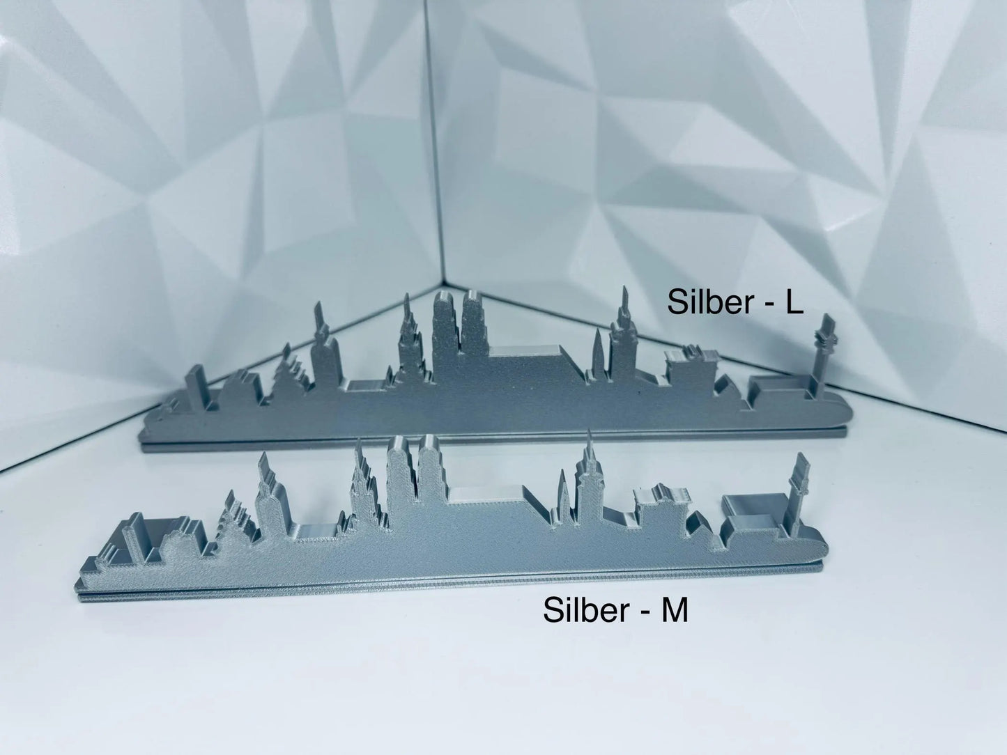 München Stadt Panorama in 3D-Druck – stilvolle Skyline Dekoration Silber