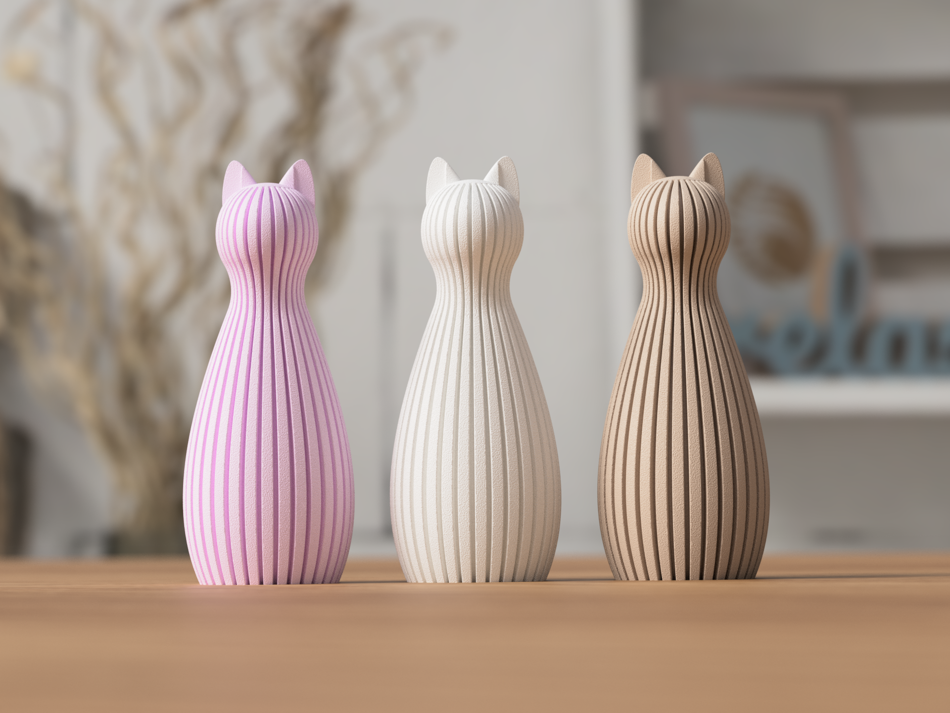 Figur Katze Hellrosa Weiß Beige