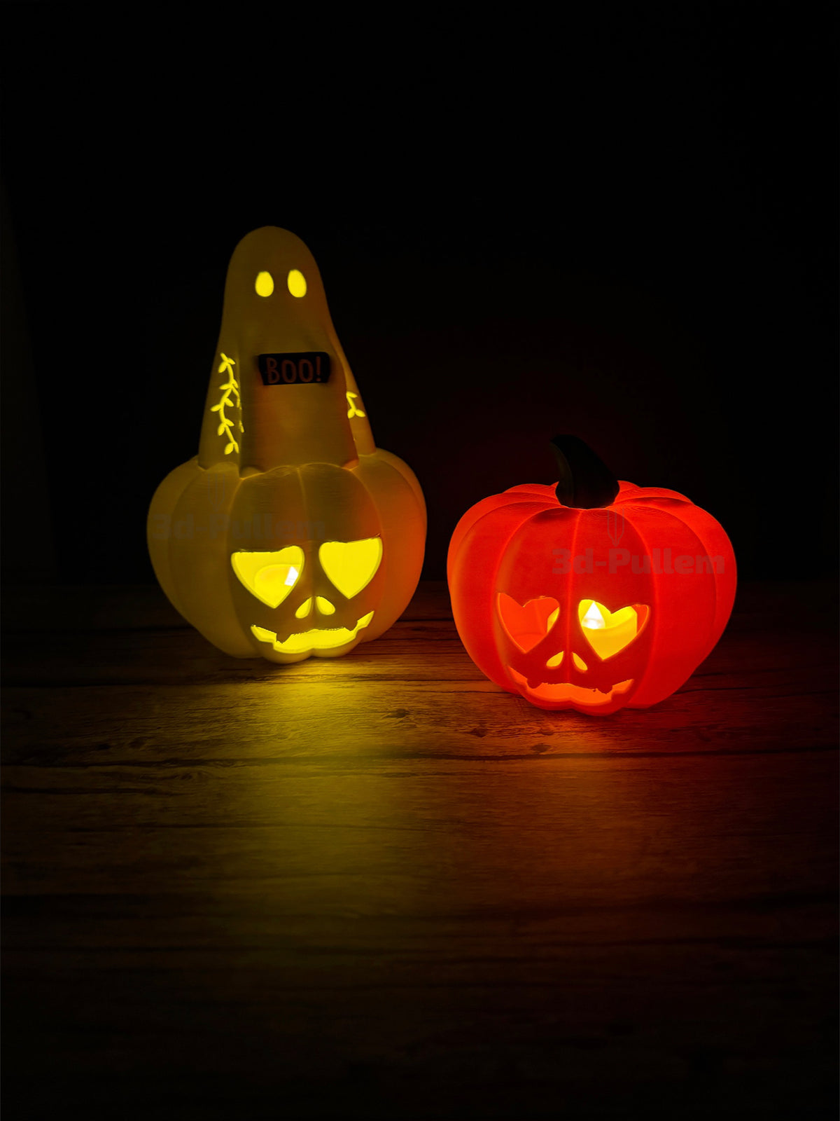 Halloween Kürbisfiguren - Classic, Trio oder mit Boo-Geist als 3d-Druck | LED-beleuchtbar