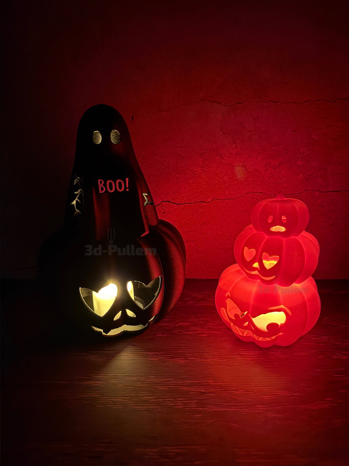 Halloween Kürbisfiguren - Classic, Trio oder mit Boo-Geist als 3d-Druck | LED-beleuchtbar