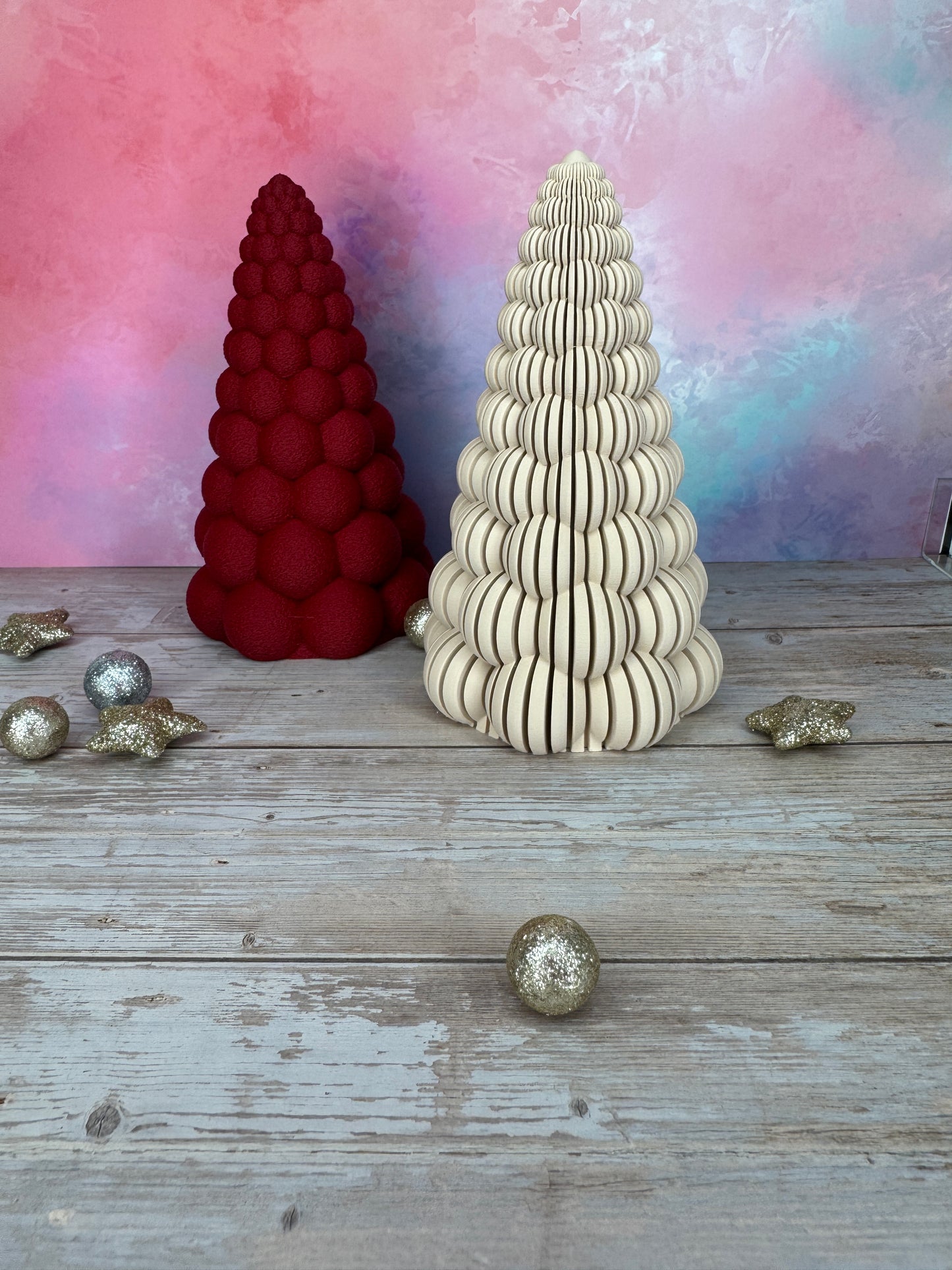 Bubble Baum Weihnachtsdekoration 3d-Druck, LED-geeignet, texturiert und line art, Farben dunkelrot und sand