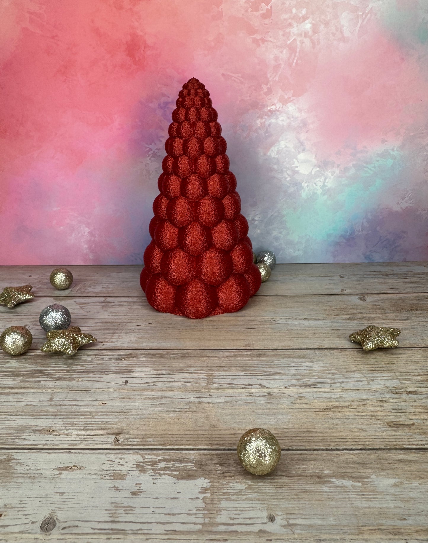 Bubble Baum Weihnachtsdekoration 3d-Druck, LED-geeignet, texturiert, Farbe metallic-rot