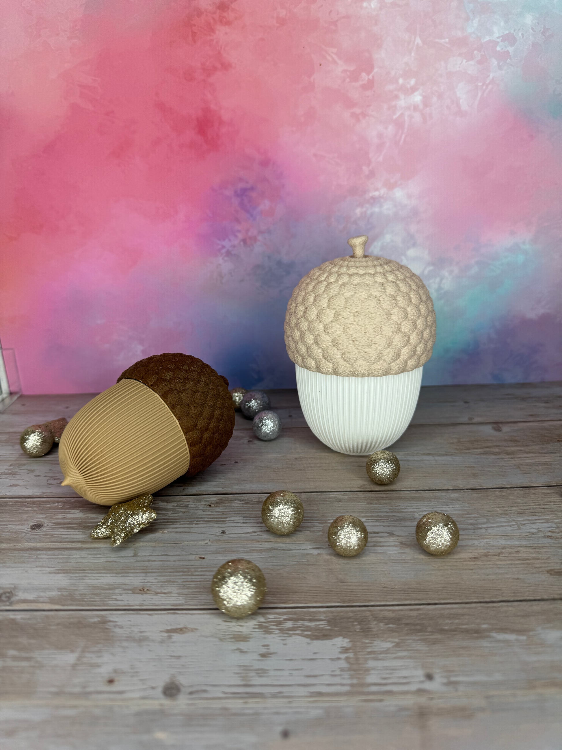 Dekorative Eichel aus dem 3D-Drucker für Herbst- und Winterdeko, (Beige + Braun / Weiß + Sand)