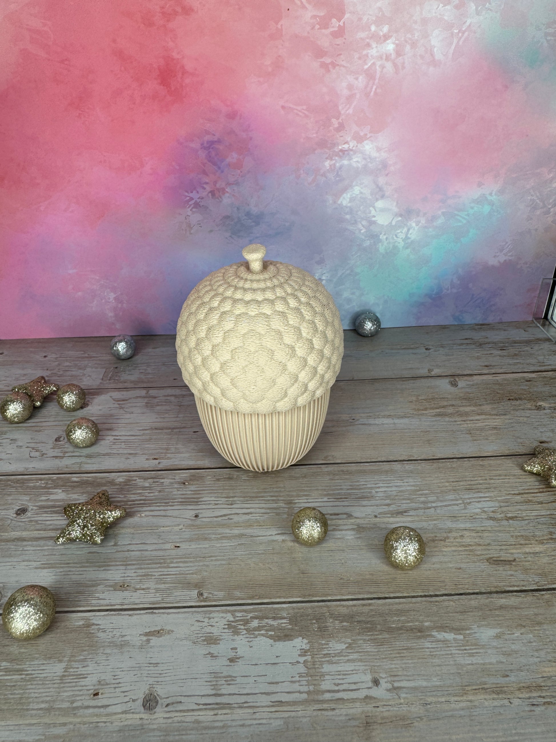 Dekorative Eichel aus dem 3D-Drucker für Herbst- und Winterdeko, groß (Sand)