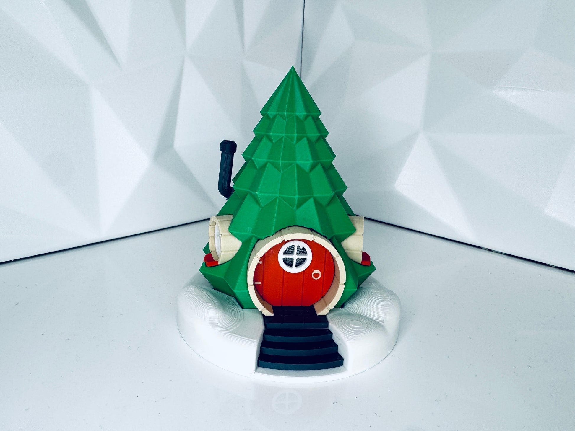 Elfenhaus Weihnachtsbaum Deko im hochwertigen 3D-Druck – leuchtet mit einem LED-Teelicht, front